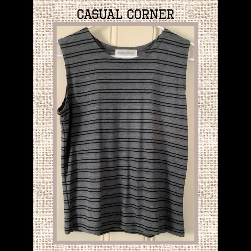 Casual Corner Sleeveless Black/Grey Striped Top